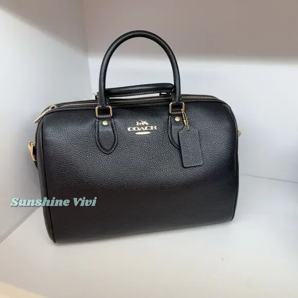 NWT Coach Rowan Large Satchel Bag Leather CV960 Gold/Black - Picture 6 of 11